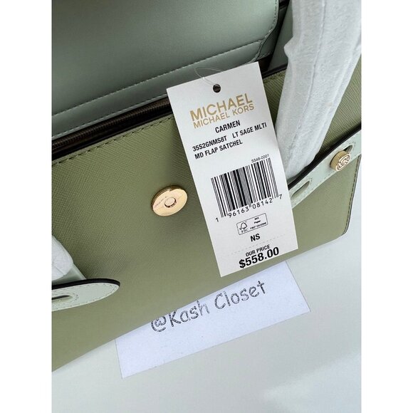 Michael Kors satchel purse carmen medium flap bag color block light sage multi - Picture 10 of 11